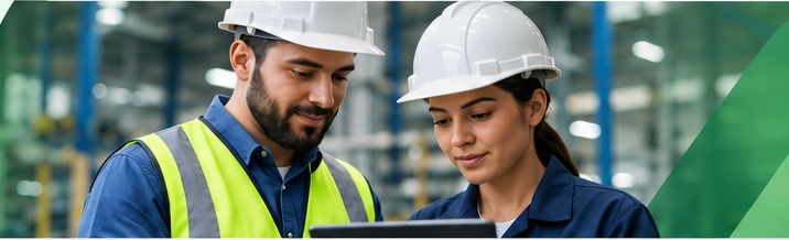 Personal de una empresa manufacturera utilizando tecnología